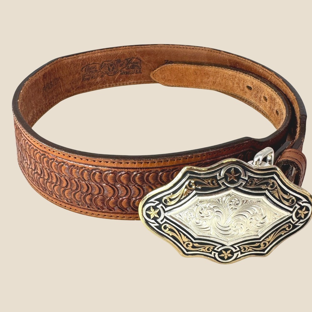 Vintage Circle Y Belt Women 30 Brown Tooled Leather Montana Silversmiths Rodeo